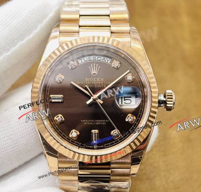 VR Factory Rolex Day Date 40 Brown Diamond Face Rose Gold 2836 Super Clone Watch